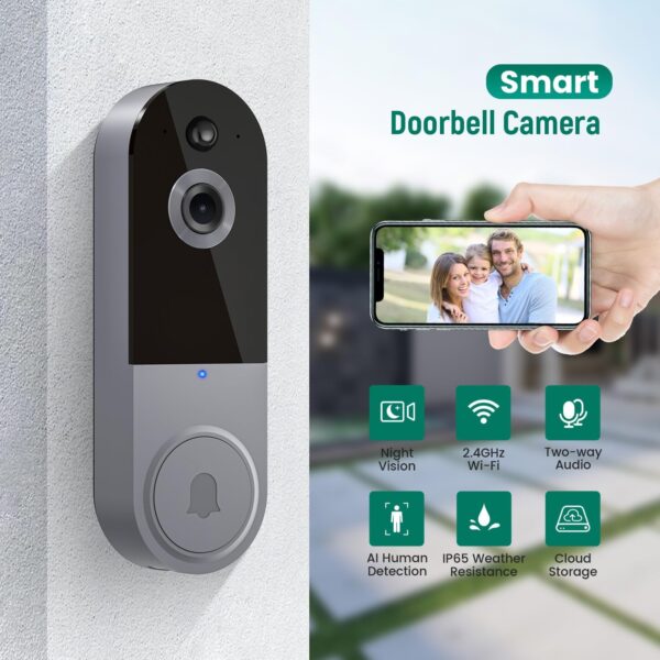 SUNNYJANE Wireless 1080p Video Doorbell Camera, AI Human Detection, Live View, 2-Way Audio Included Chime, Night Vision, 2.4G Wi-Fi, Cloud Storage, Indoor/Outdoor Surveillance Cam (Black)  Tools & Home Improvement