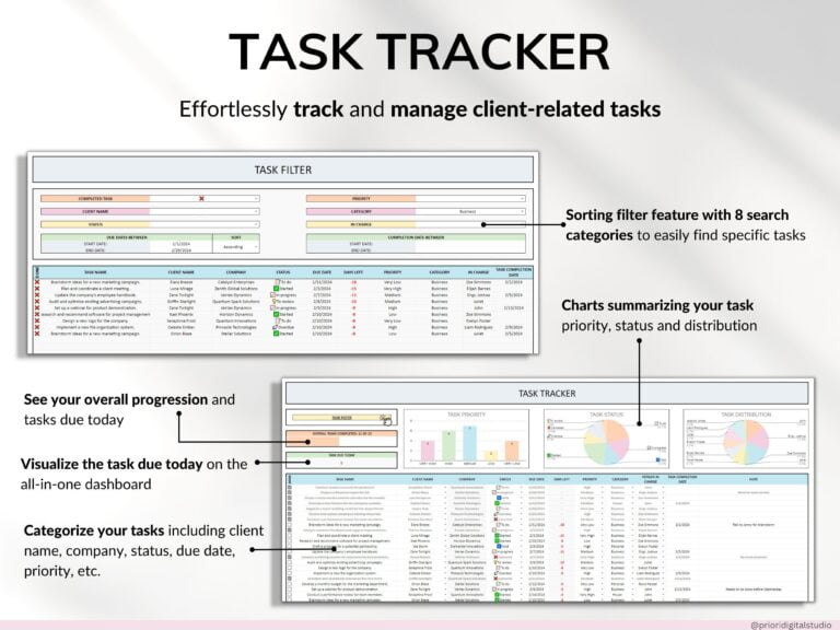 Client Tracker Spreadsheet for Small Business w/ Task Tracker Customer CRM Dashboard Google Sheets Excel Lead Management Invoice Tracker