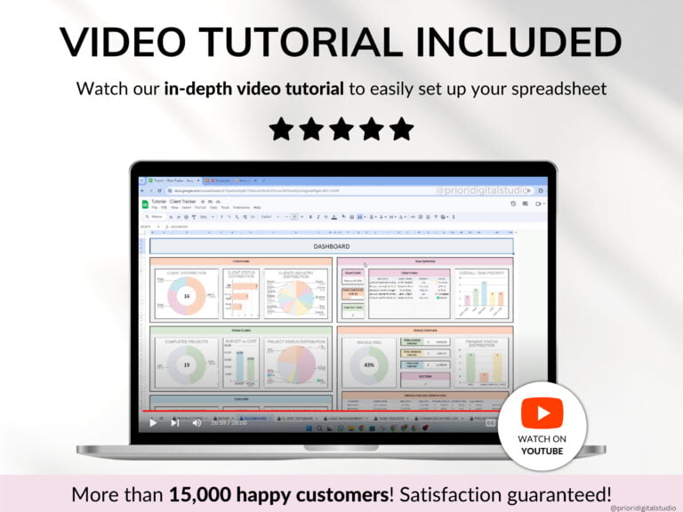 Client Tracker Spreadsheet for Small Business w/ Task Tracker Customer CRM Dashboard Google Sheets Excel Lead Management Invoice Tracker