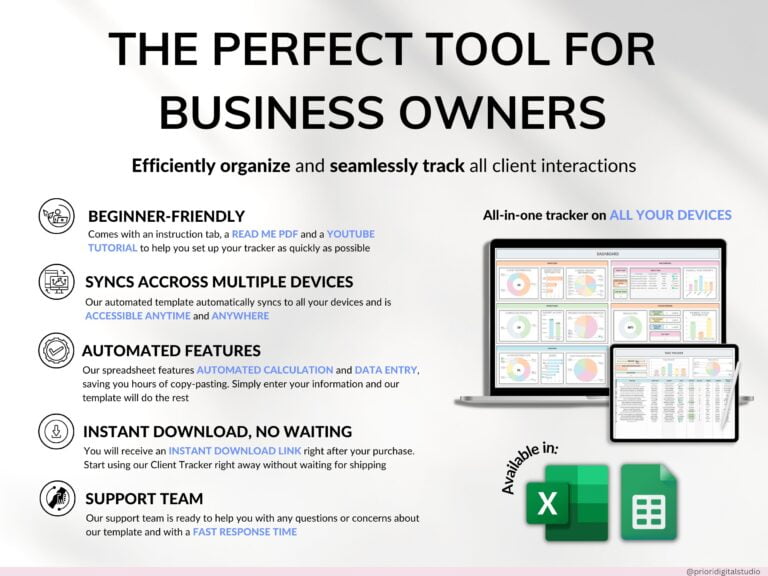 Client Tracker Spreadsheet for Small Business w/ Task Tracker Customer CRM Dashboard Google Sheets Excel Lead Management Invoice Tracker