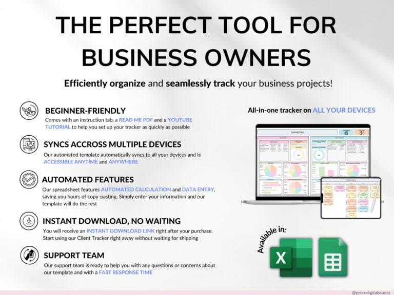 Project Management Tool for Small Business Project Planner Task Tracker To-Do List Template Gantt Chart Business Planner Kanban Board Excel